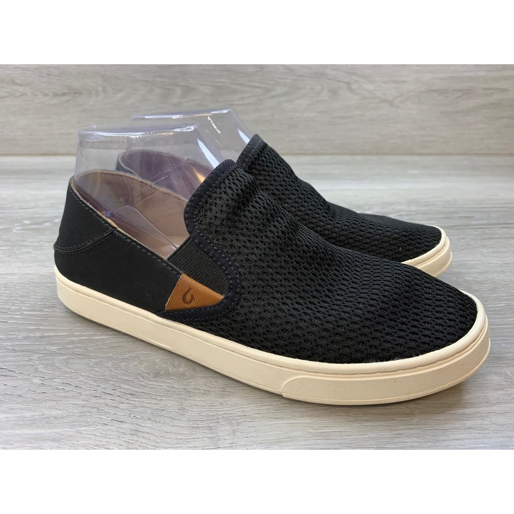 OluKai Pehuea Black Mesh Slip On Sneakers Womens 7.5 20271-4040 Drop-In Heel